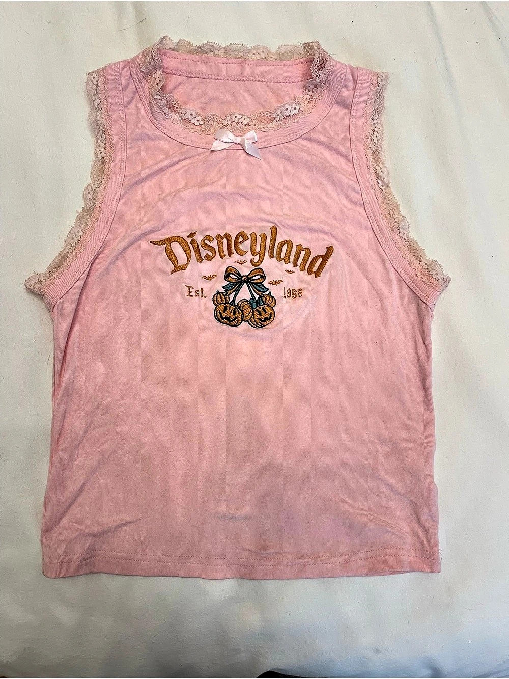Disneyland Pink Lace Trim Tank Top